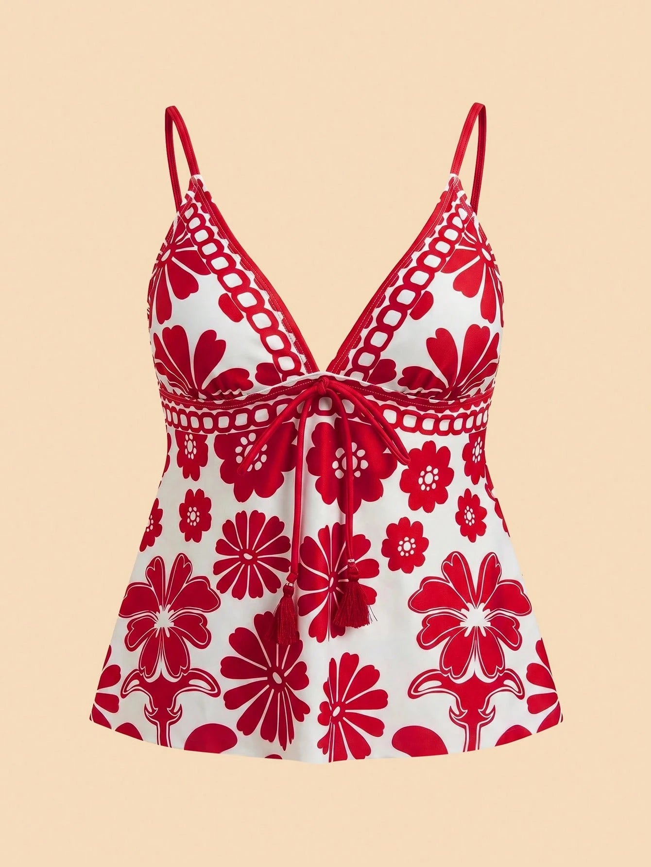 Travachic Women's Summer Beach Floral Print Front Tie Strap Tankini Set