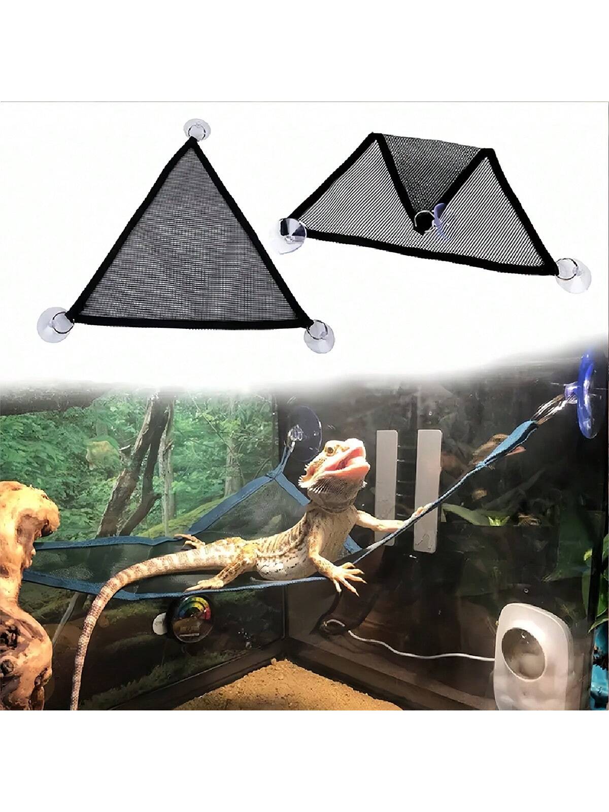 Triangle Pet Hammock, Foldable Net Bearded Dragon Hammock With Suction Cups, Soft Breathable Washable Hanging Bed For Small And Large Lizards, Chameleons, Or Reptiles