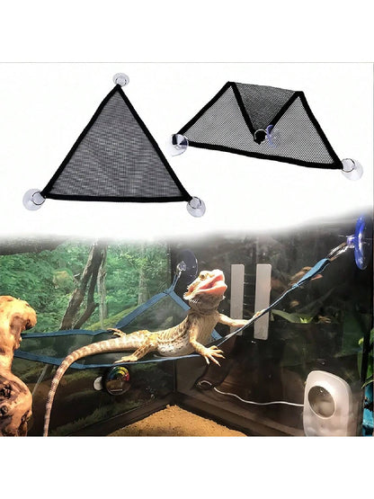 Triangle Pet Hammock, Foldable Net Bearded Dragon Hammock With Suction Cups, Soft Breathable Washable Hanging Bed For Small And Large Lizards, Chameleons, Or Reptiles