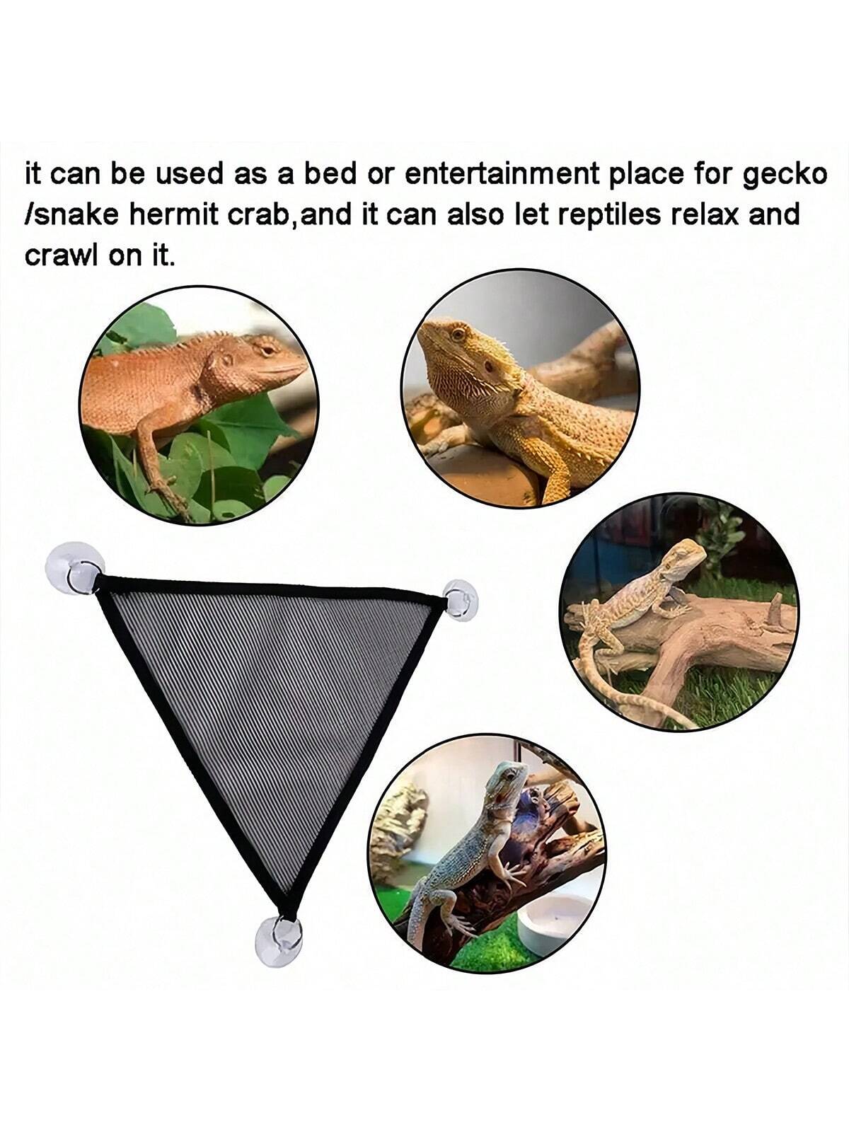 Triangle Pet Hammock, Foldable Net Bearded Dragon Hammock With Suction Cups, Soft Breathable Washable Hanging Bed For Small And Large Lizards, Chameleons, Or Reptiles