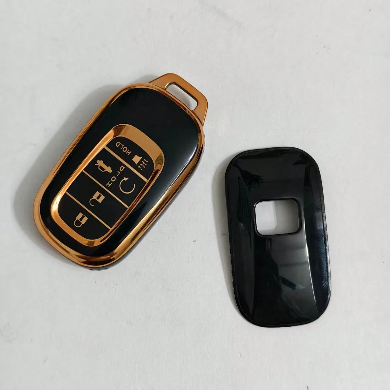 TRTY 1PC Luxury Gold Decor Soft TPU Car Key Cover, Compatible With HR-V CR-V ZR-V BREEZE Pilot Accord Civic Passport Odyssey, Elysion 4-Button And 5-Button Smart Remote Key Shell, HOLD Support Car Fin