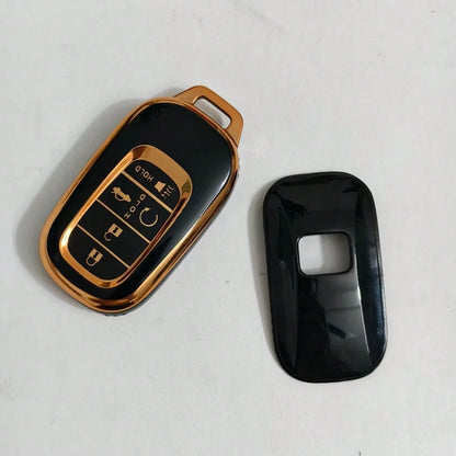 TRTY 1PC Luxury Gold Decor Soft TPU Car Key Cover, Compatible With HR-V CR-V ZR-V BREEZE Pilot Accord Civic Passport Odyssey, Elysion 4-Button And 5-Button Smart Remote Key Shell, HOLD Support Car Fin