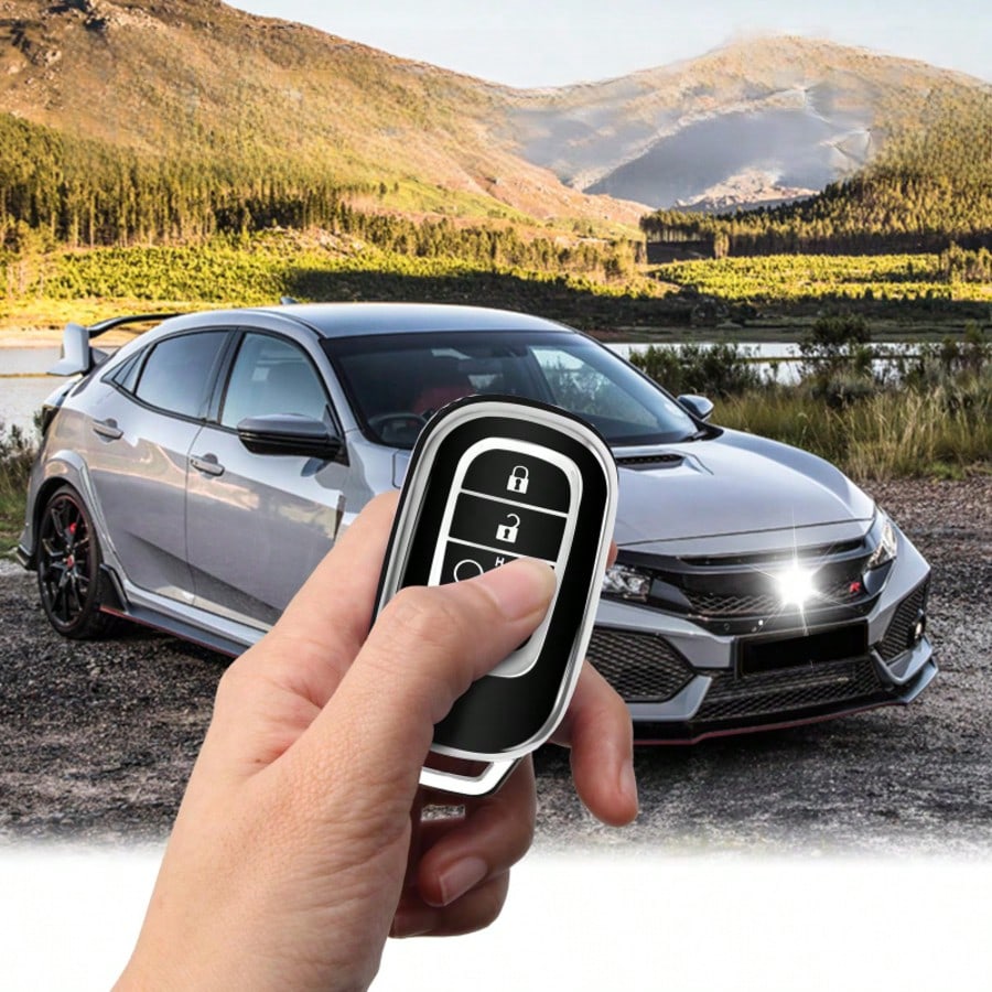 TRTY 1PC Luxury Gold Decor Soft TPU Car Key Cover, Compatible With HR-V CR-V ZR-V BREEZE Pilot Accord Civic Passport Odyssey, Elysion 4-Button And 5-Button Smart Remote Key Shell, HOLD Support Car Fin