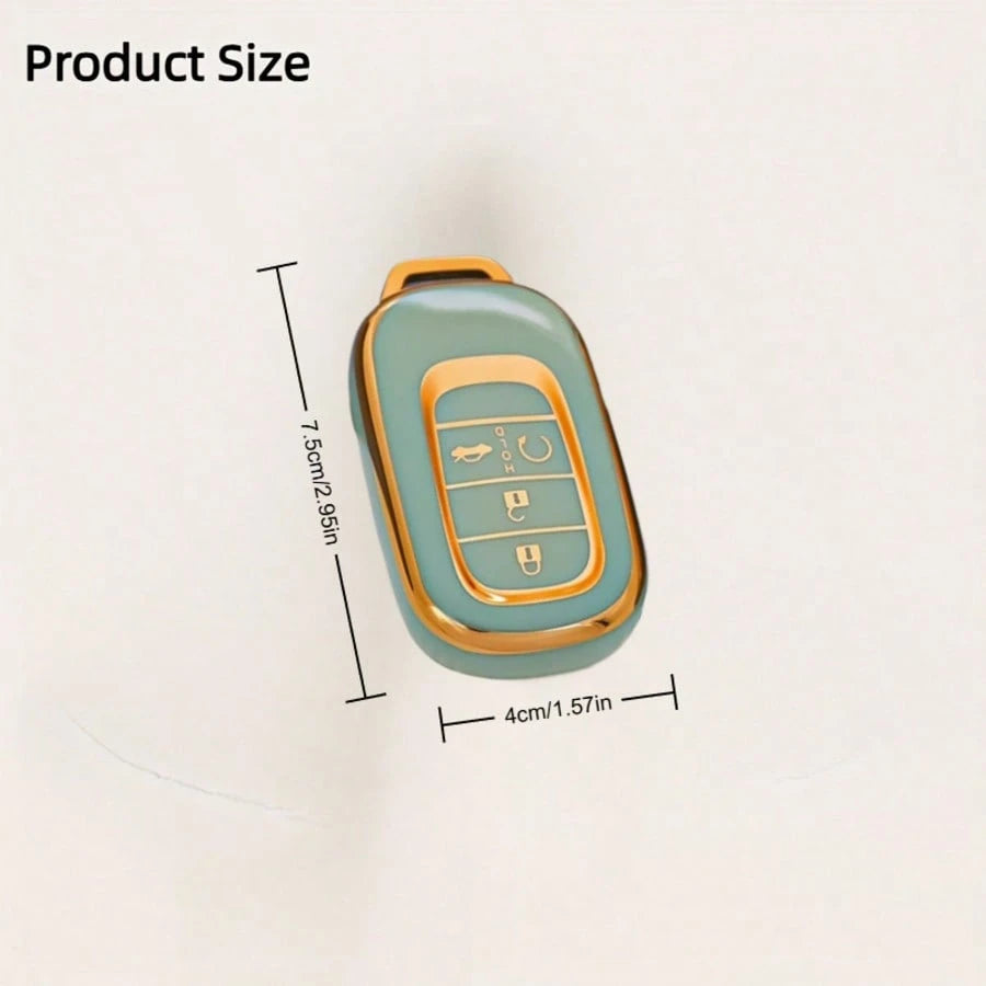 TRTY 1PC Luxury Gold Decor Soft TPU Car Key Cover, Compatible With HR-V CR-V ZR-V BREEZE Pilot Accord Civic Passport Odyssey, Elysion 4-Button And 5-Button Smart Remote Key Shell, HOLD Support Car Fin