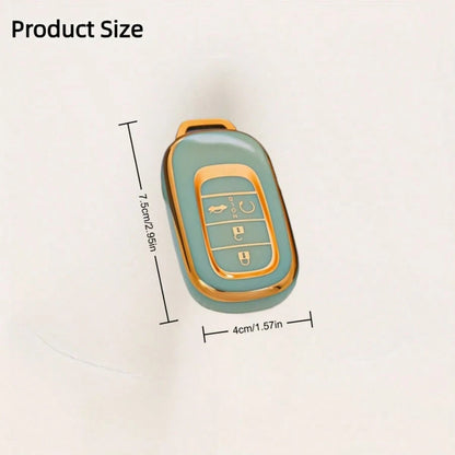 TRTY 1PC Luxury Gold Decor Soft TPU Car Key Cover, Compatible With HR-V CR-V ZR-V BREEZE Pilot Accord Civic Passport Odyssey, Elysion 4-Button And 5-Button Smart Remote Key Shell, HOLD Support Car Fin