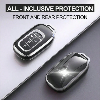 TRTY 1PC Luxury Gold Decor Soft TPU Car Key Cover, Compatible With HR-V CR-V ZR-V BREEZE Pilot Accord Civic Passport Odyssey, Elysion 4-Button And 5-Button Smart Remote Key Shell, HOLD Support Car Fin
