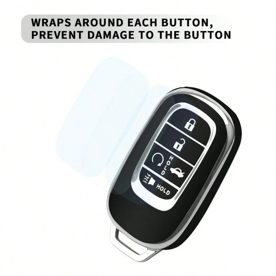 TRTY 1PC Luxury Gold Decor Soft TPU Car Key Cover, Compatible With HR-V CR-V ZR-V BREEZE Pilot Accord Civic Passport Odyssey, Elysion 4-Button And 5-Button Smart Remote Key Shell, HOLD Support Car Fin