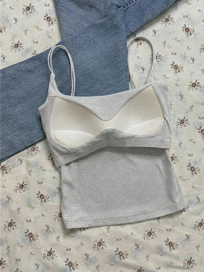 Tseoso Women's 3-Pack Ribbed Camisole Tops With Built-In Padded Bra,White With Black Polka Dots,Royal Blue,Heather Gray,Summer Casual Everyday Tank Tops,Y2K