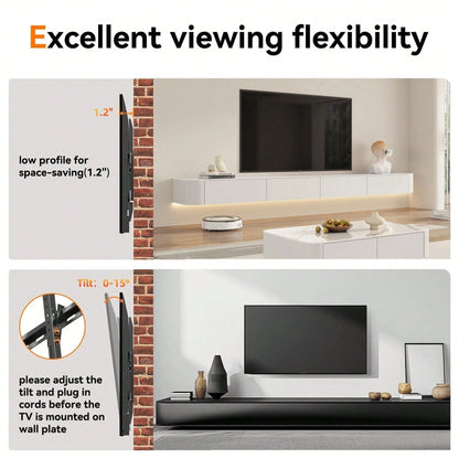 TV Wall Bracket For 32–75", Slim Heavy Duty Tilt TV Wall Mount Adjustable, For Living Room, Bedroom, Office, Gaming Room Or Home Theatre, 50kg Load, Max VESA 600x400mm