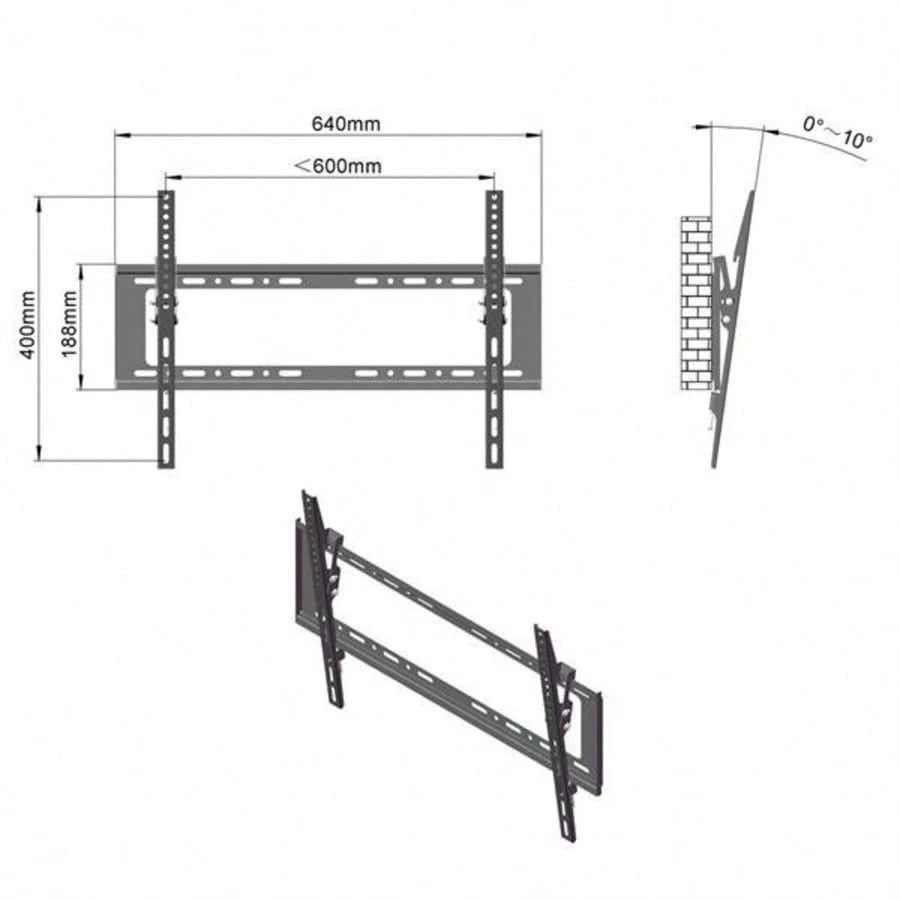 TV Wall Bracket For 32–75", Slim Heavy Duty Tilt TV Wall Mount Adjustable, For Living Room, Bedroom, Office, Gaming Room Or Home Theatre, 50kg Load, Max VESA 600x400mm