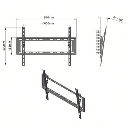 TV Wall Bracket For 32–75", Slim Heavy Duty Tilt TV Wall Mount Adjustable, For Living Room, Bedroom, Office, Gaming Room Or Home Theatre, 50kg Load, Max VESA 600x400mm