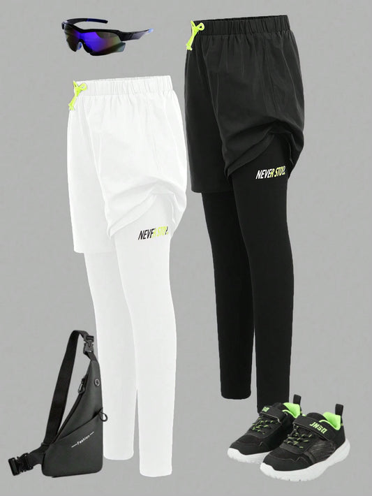 Tween Boy 2pcs/Set Casual/Active Jogger Pants With 2 In 1 Design