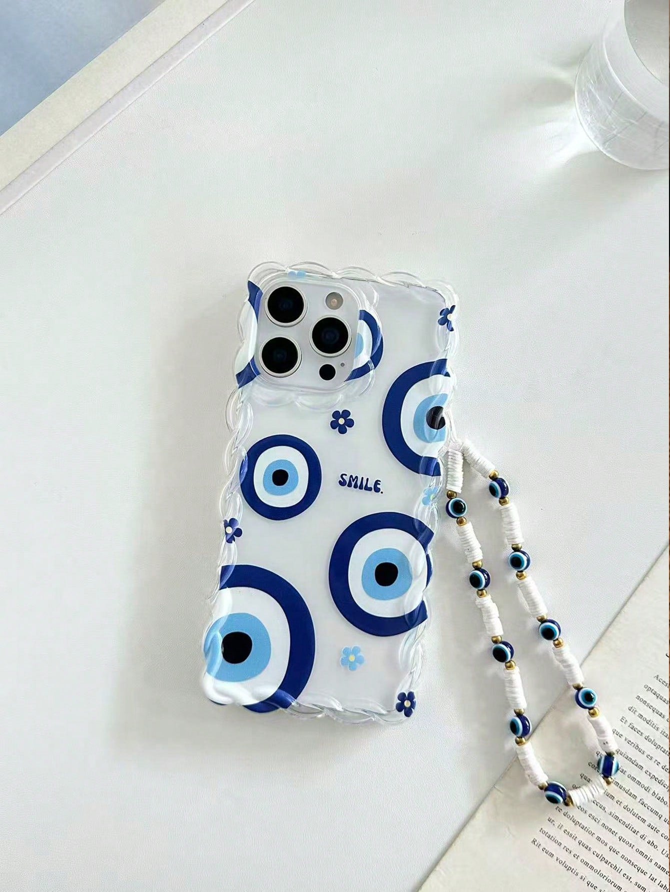 Twisted Wave Edge Minimalist Premium TPU Flower Eye Painted Anti-Drop Phone Case Protective Cover With Additional Accessory Beaded Bracelet Compatible With IPhone 17pro/17Air/17/17promax 16/11/16pro/1