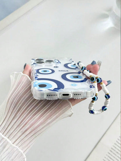 Twisted Wave Edge Minimalist Premium TPU Flower Eye Painted Anti-Drop Phone Case Protective Cover With Additional Accessory Beaded Bracelet Compatible With IPhone 17pro/17Air/17/17promax 16/11/16pro/1