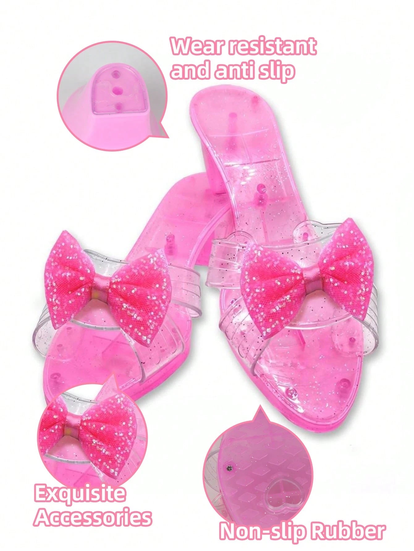 UINLE Baby 1 Pair Girls Princess Sandals, Jewel Shoes, Princess Crystal Shoes, Dress-Up Party Shoes, Bow Shoes, Performance Role Play Props, Toy Crystal Shoes, Christmas/Children's Day/Birthday Gift