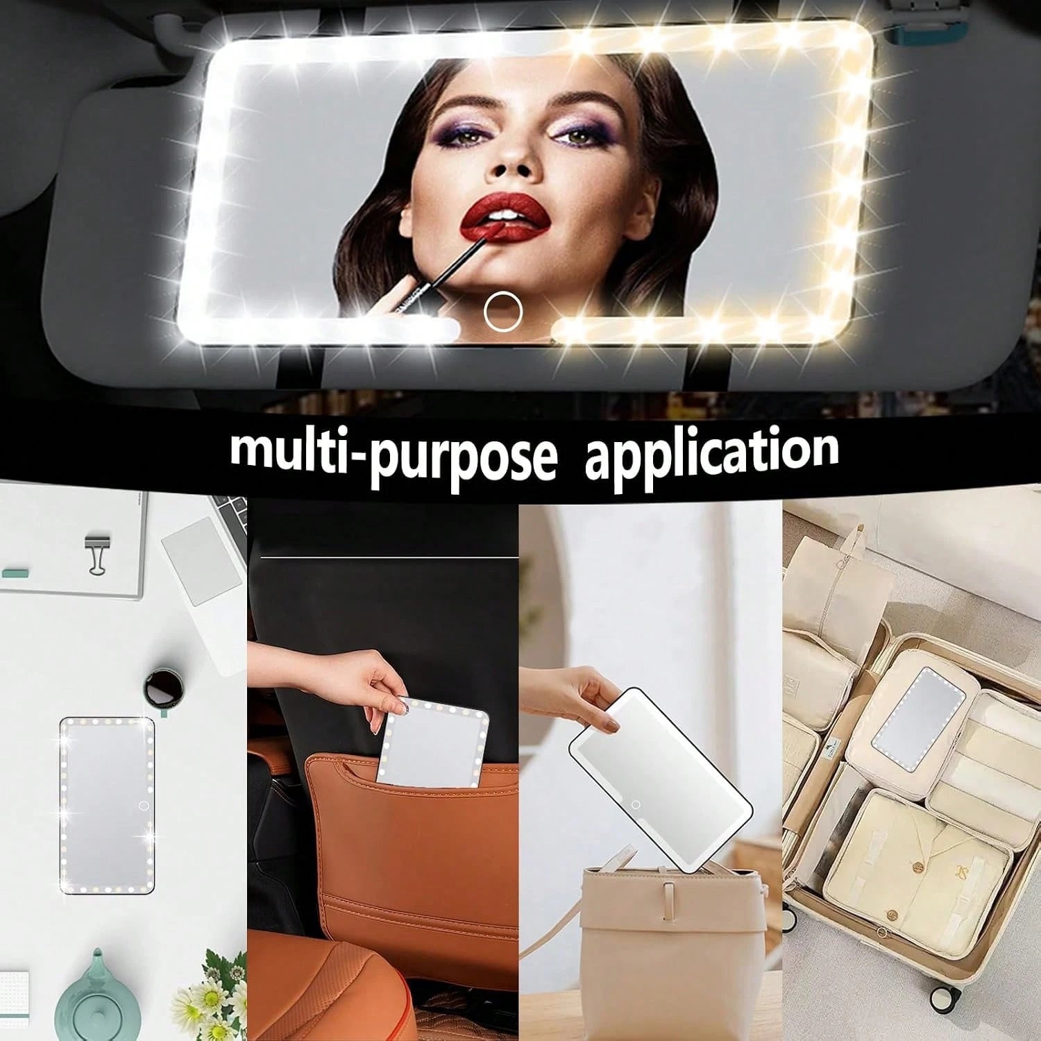 Ultra Thin LED Car Makeup HD Mirror Sunshade Makeup Hanging Mirror USB Charge Sun Visor Dimmable Touchscreen Auto Interior Vanity Mirror For Women,Car Acessesories Women,Car Essentials,Car Stuff,Car D