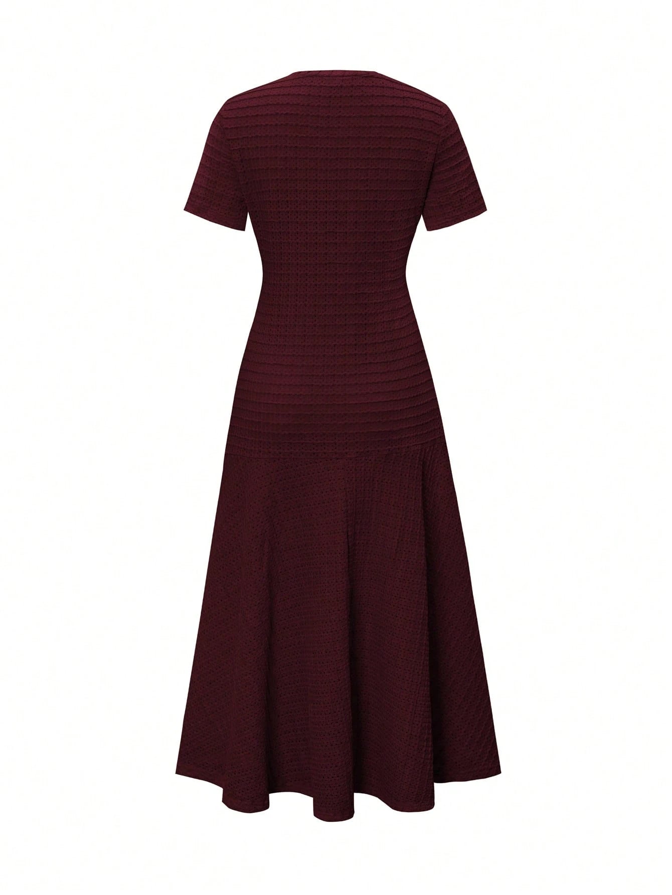 Unadoll Women's Autumn Burgundy Tweed Mid-Length Dress, Short Sleeve Button-Up Fitted Mermaid Skirt Summer Elegant