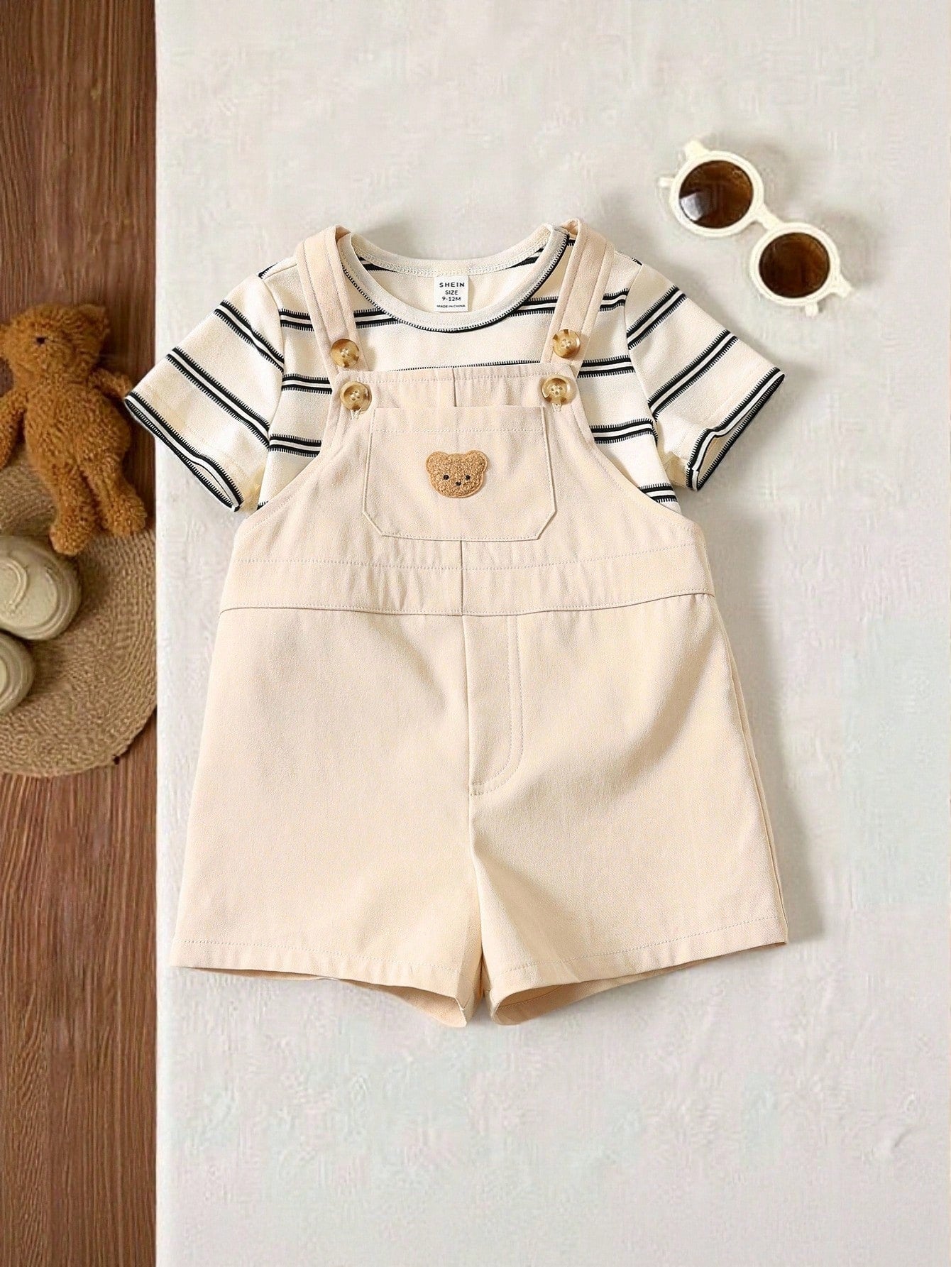 Unisex Baby 2pcs/Set Casual Fashion Black Short Sleeve T-Shirt And Camouflage Bib Shorts Overalls,Summer Vacation Streetwear Camo Toddler Boy Outfit
