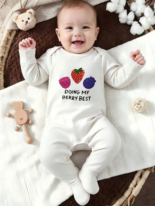 Unisex Baby Footed Romper Doing My Berry Best Strawberry Berry Fruit Print Newborn Footie Jumpsuit Infant Autumn One Piece Outfit