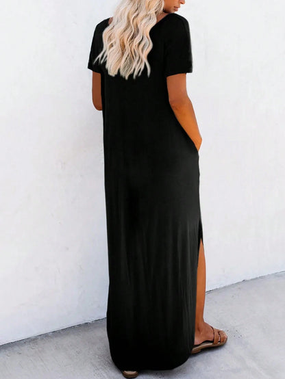 Unity Leisure Women's Slit Dress With Diagonal Pocket Maxi Vacation Beach Outfit