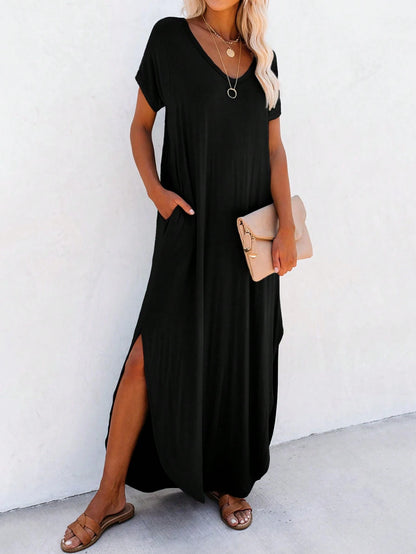 Unity Leisure Women's Slit Dress With Diagonal Pocket Maxi Vacation Beach Outfit