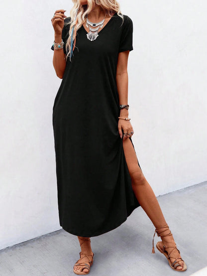 Unity Leisure Women's Slit Dress With Diagonal Pocket Maxi Vacation Beach Outfit