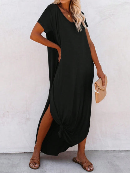 Unity Leisure Women's Slit Dress With Diagonal Pocket Maxi Vacation Beach Outfit