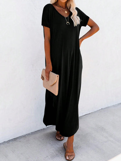 Unity Leisure Women's Slit Dress With Diagonal Pocket Maxi Vacation Beach Outfit