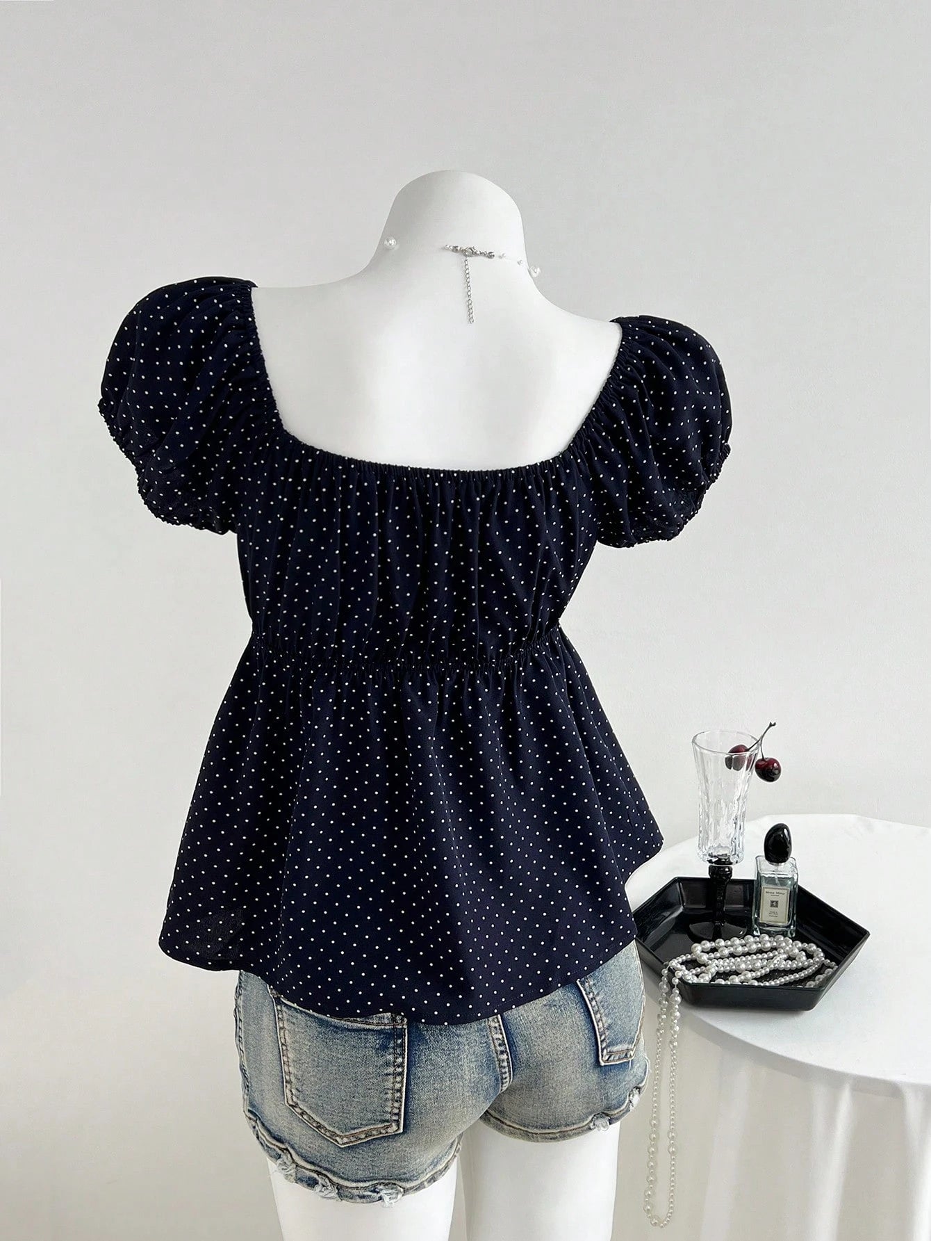Unity Women's Comfortable Square Neck Polka Dot Print Short Sleeve Blouse