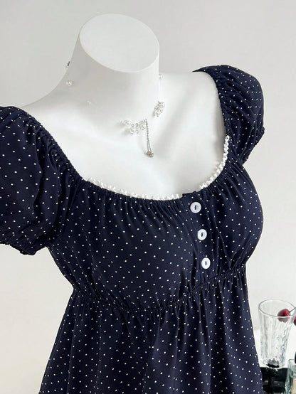 Unity Women's Comfortable Square Neck Polka Dot Print Short Sleeve Blouse