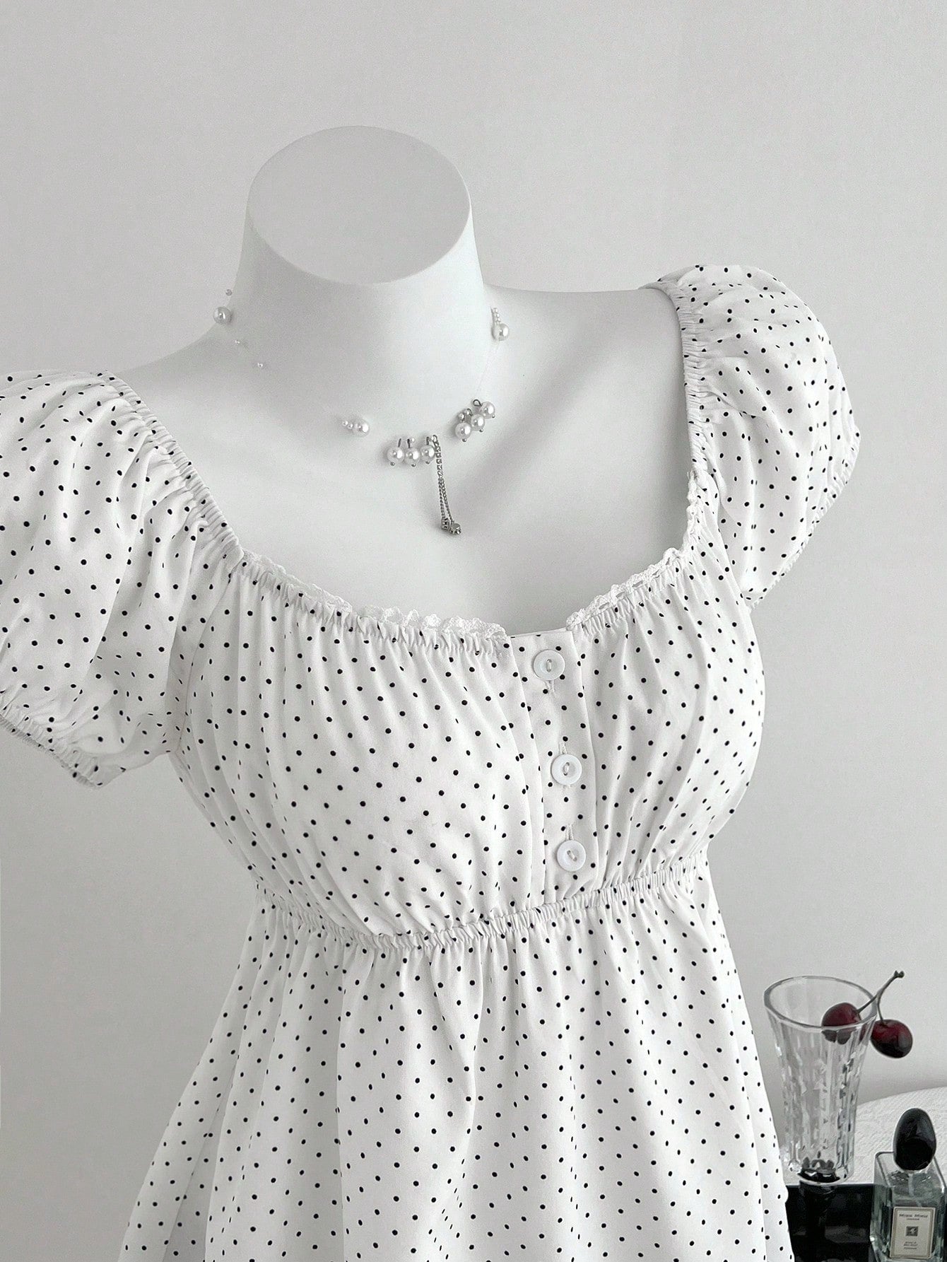 Unity Women's Comfortable Square Neck Polka Dot Print Short Sleeve Blouse