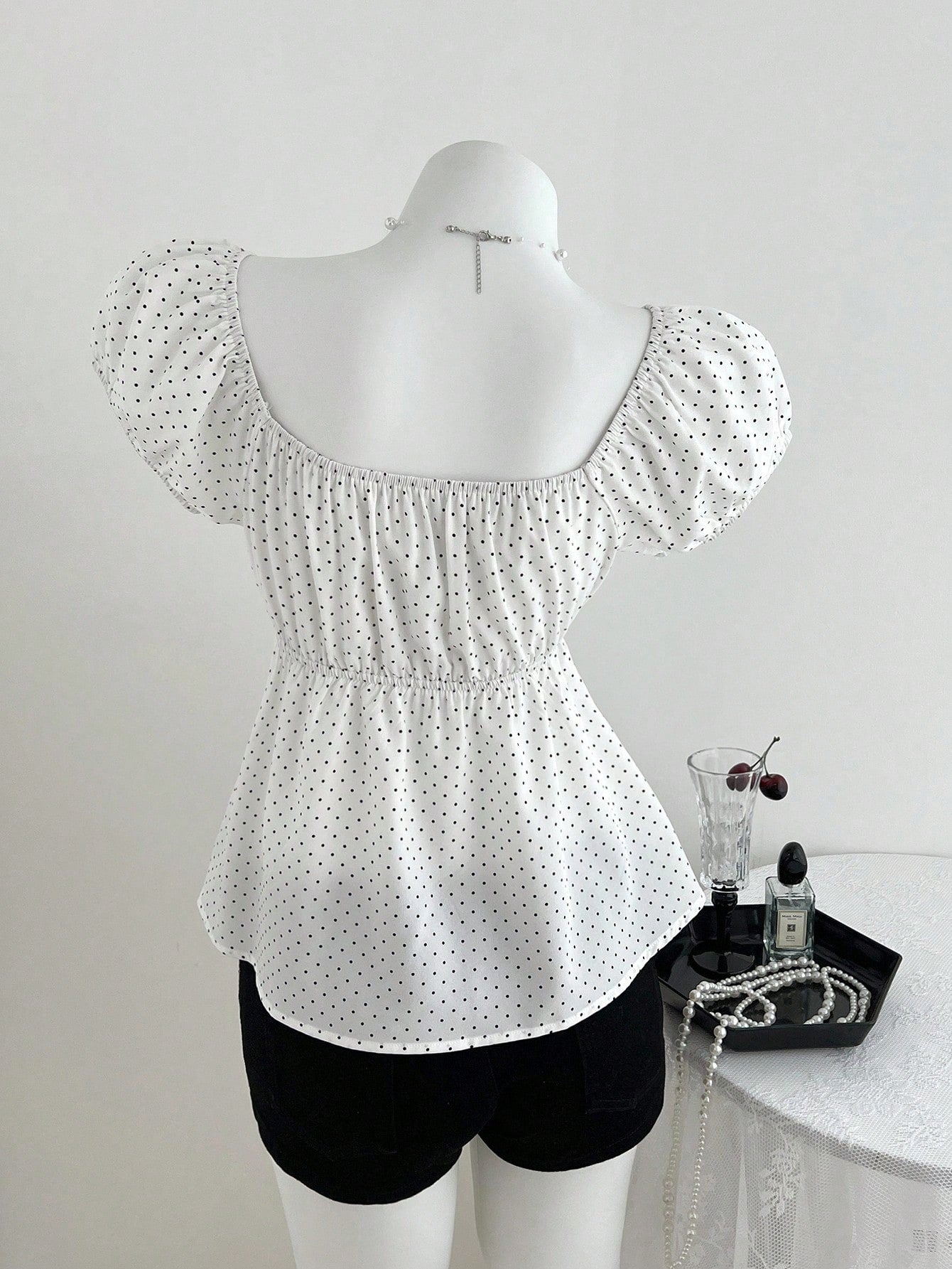 Unity Women's Comfortable Square Neck Polka Dot Print Short Sleeve Blouse