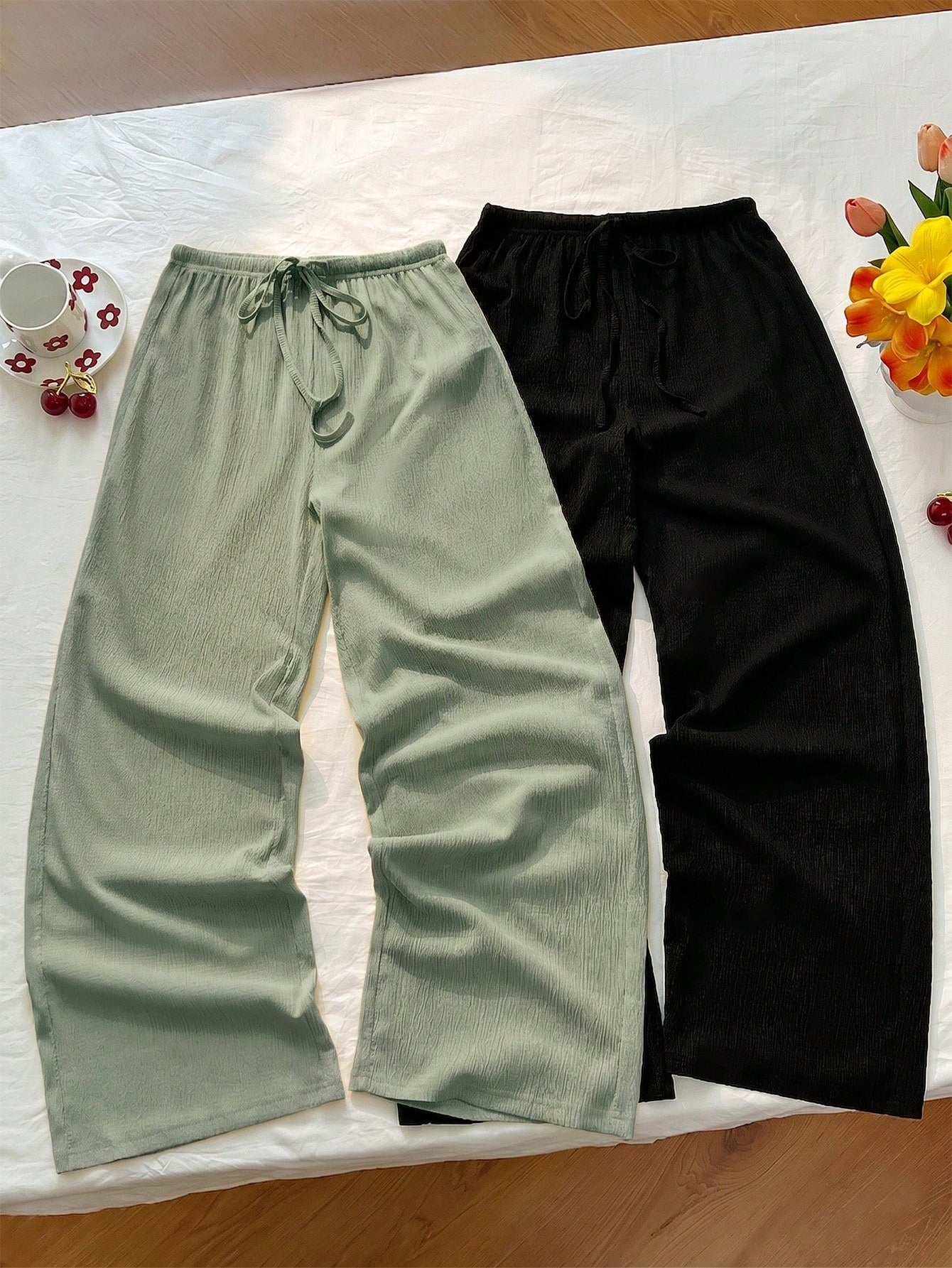 Unity Y2K Casual Vacation Versatile College Style Textured Fabric Wide Leg Pants