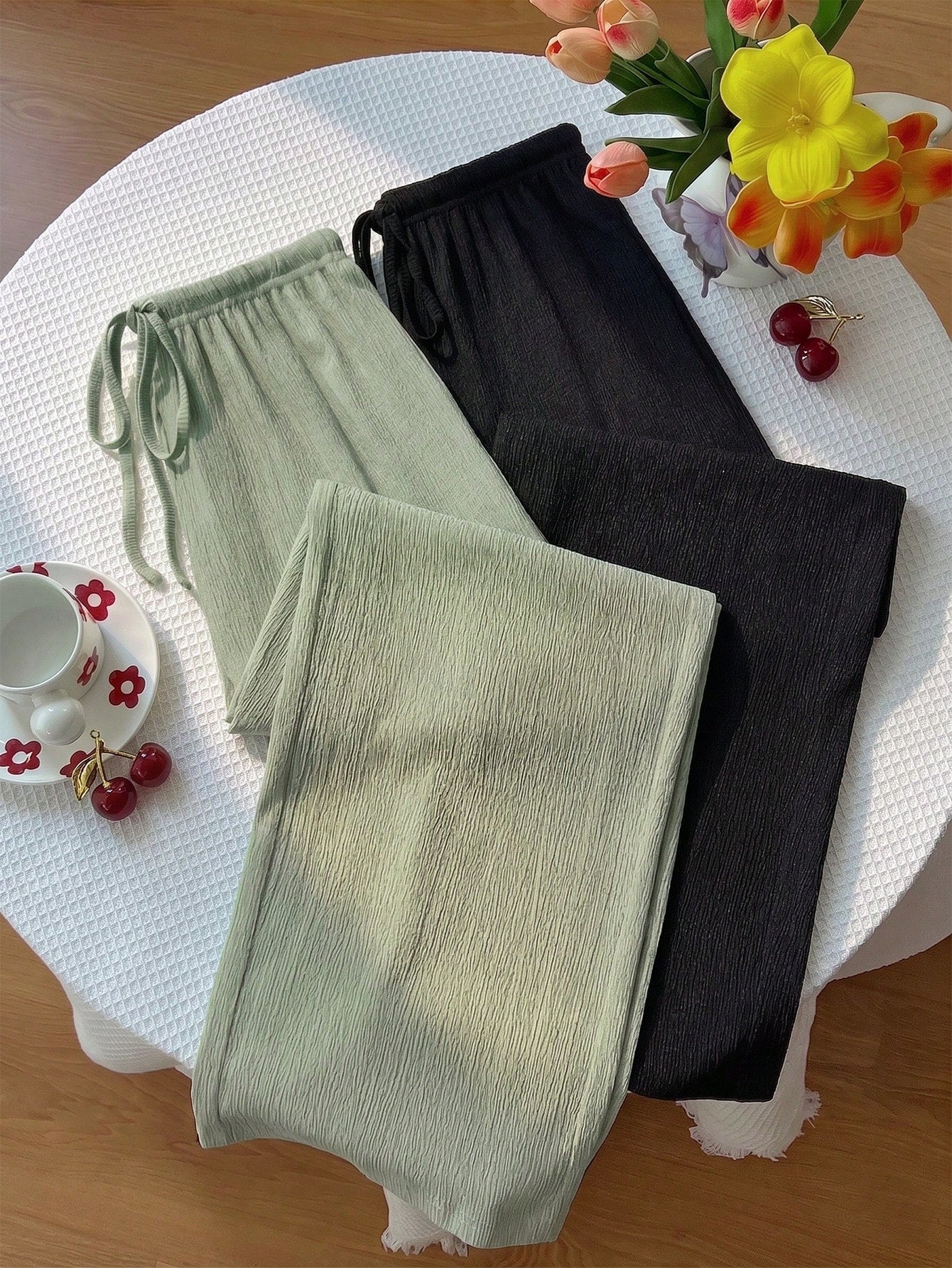 Unity Y2K Casual Vacation Versatile College Style Textured Fabric Wide Leg Pants