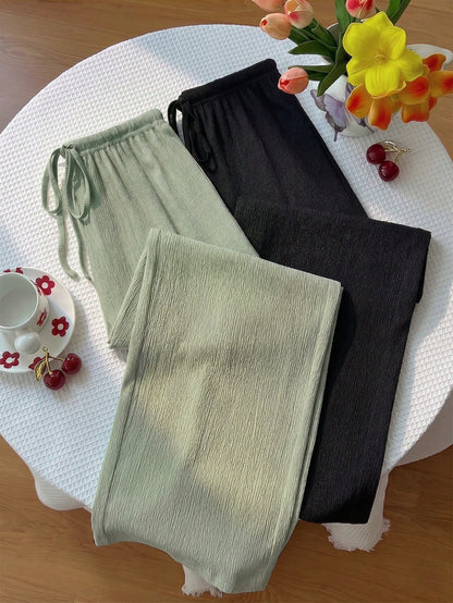 Unity Y2K Casual Vacation Versatile College Style Textured Fabric Wide Leg Pants