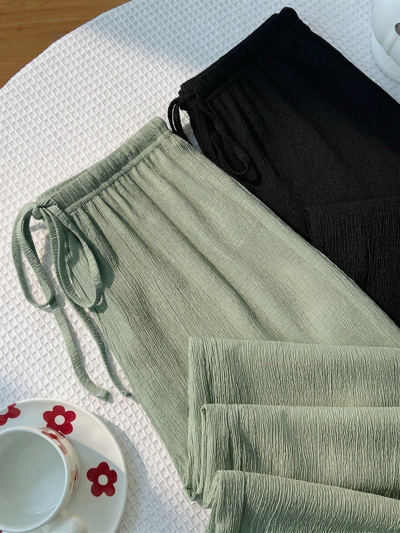 Unity Y2K Casual Vacation Versatile College Style Textured Fabric Wide Leg Pants