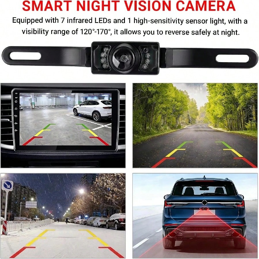 Universal 170° Backup Camera For Car With 8 HD LED Night Vision High Definition Color License Plate Reverse Vehicle Camera, Rear View For Car/SUV/Truck/Van/RV/UTV Pickup