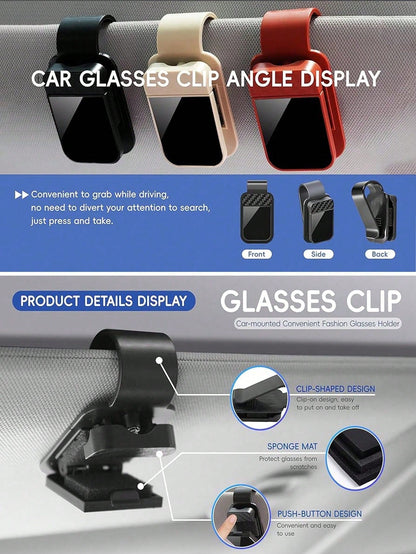 Universal Car Fashion Glasses Holder With Soft Foam Lining- Anti-Scratch Sun Visor Clip, One-Hand Release- Car, Truck And SUV Glasses Storage Organizer- Black Car Interior Accessory