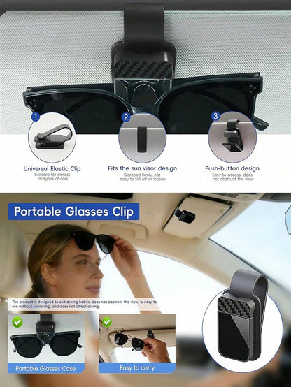Universal Car Fashion Glasses Holder With Soft Foam Lining- Anti-Scratch Sun Visor Clip, One-Hand Release- Car, Truck And SUV Glasses Storage Organizer- Black Car Interior Accessory