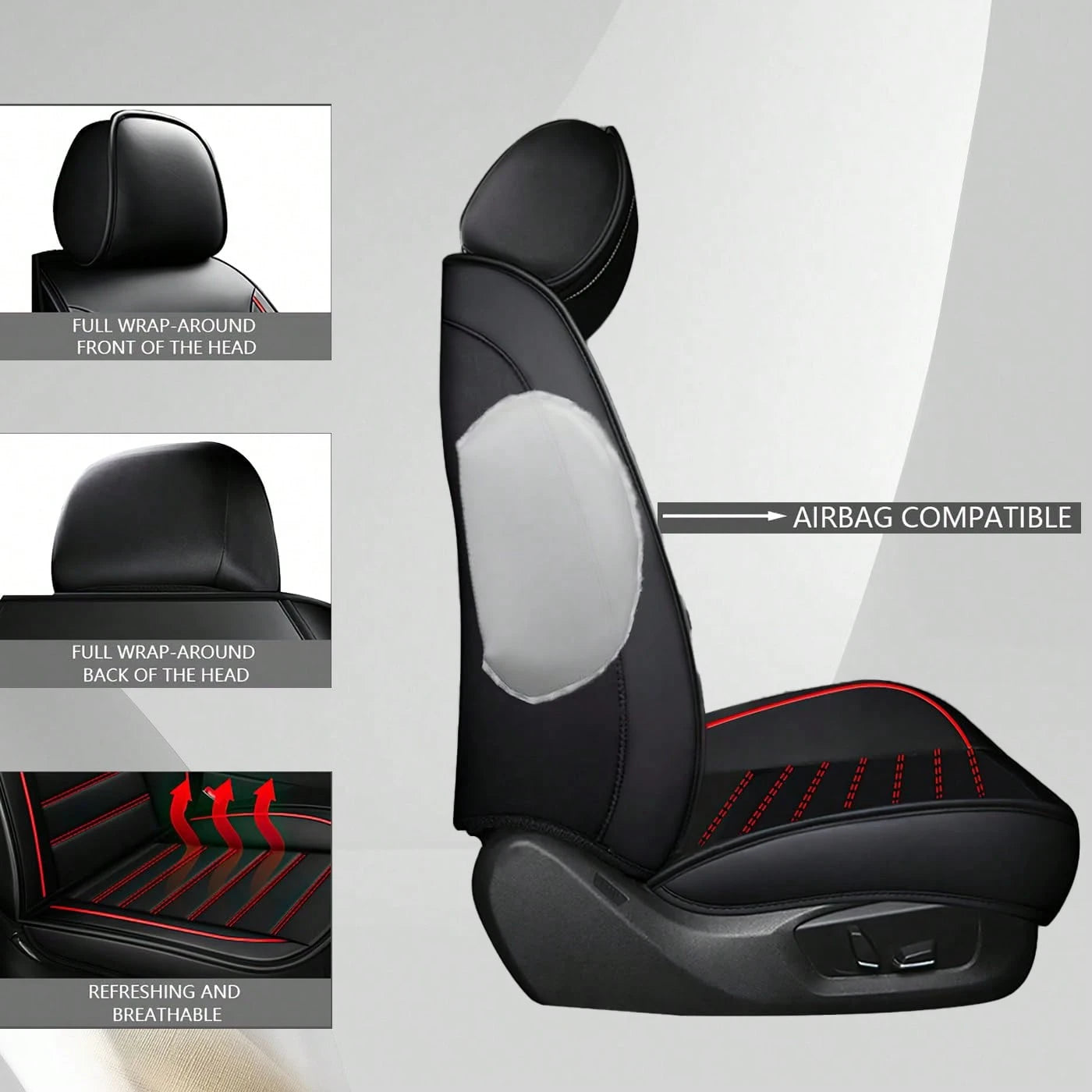 Universal Car Seat Covers Full Set, Waterproof Faux Leather, Anti-Slip & Easy To Install For Cars SUV Truck, 5-Piece Front And Rear Seat Protectors