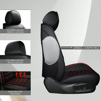Universal Car Seat Covers Full Set, Waterproof Faux Leather, Anti-Slip & Easy To Install For Cars SUV Truck, 5-Piece Front And Rear Seat Protectors