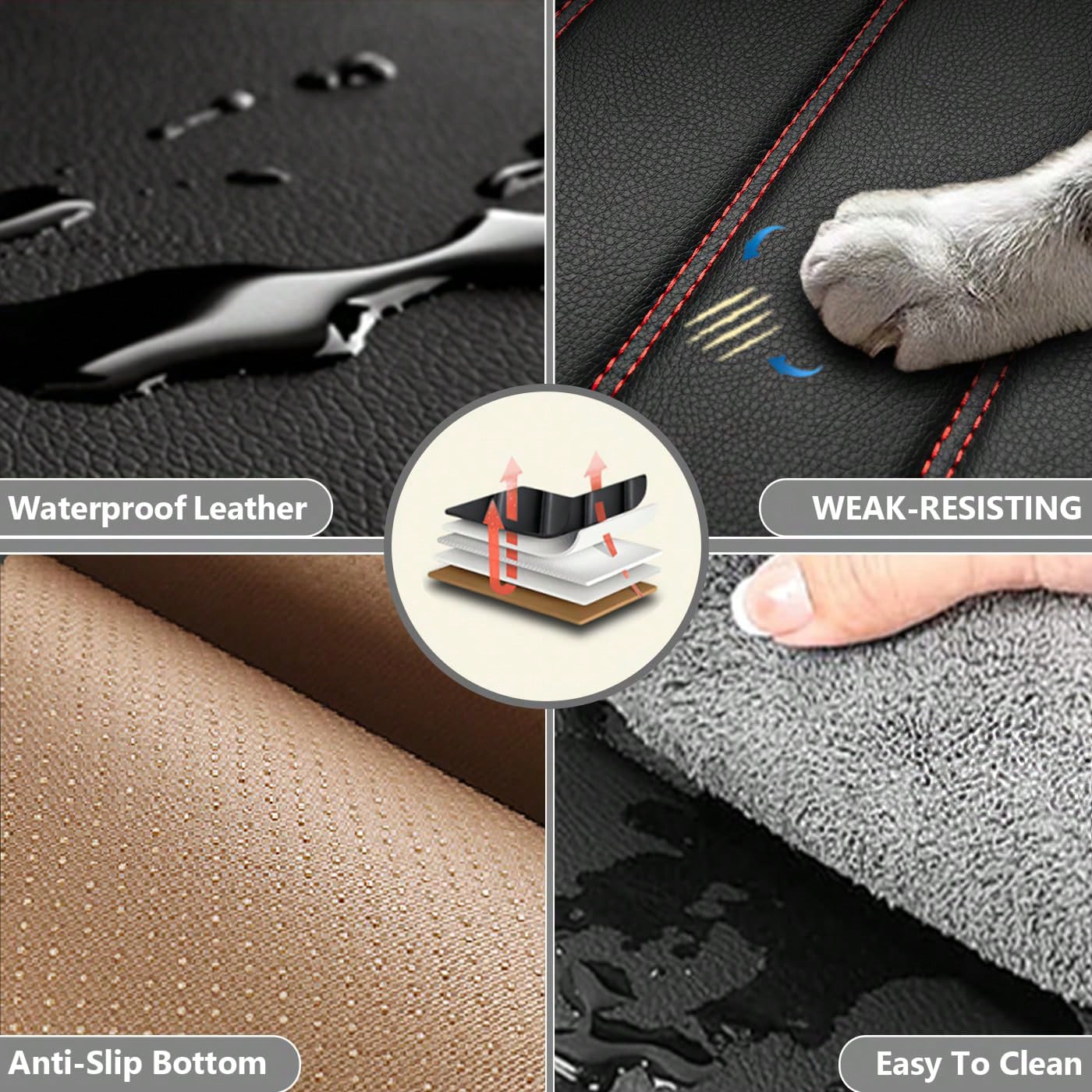 Universal Car Seat Covers Full Set, Waterproof Faux Leather, Anti-Slip & Easy To Install For Cars SUV Truck, 5-Piece Front And Rear Seat Protectors