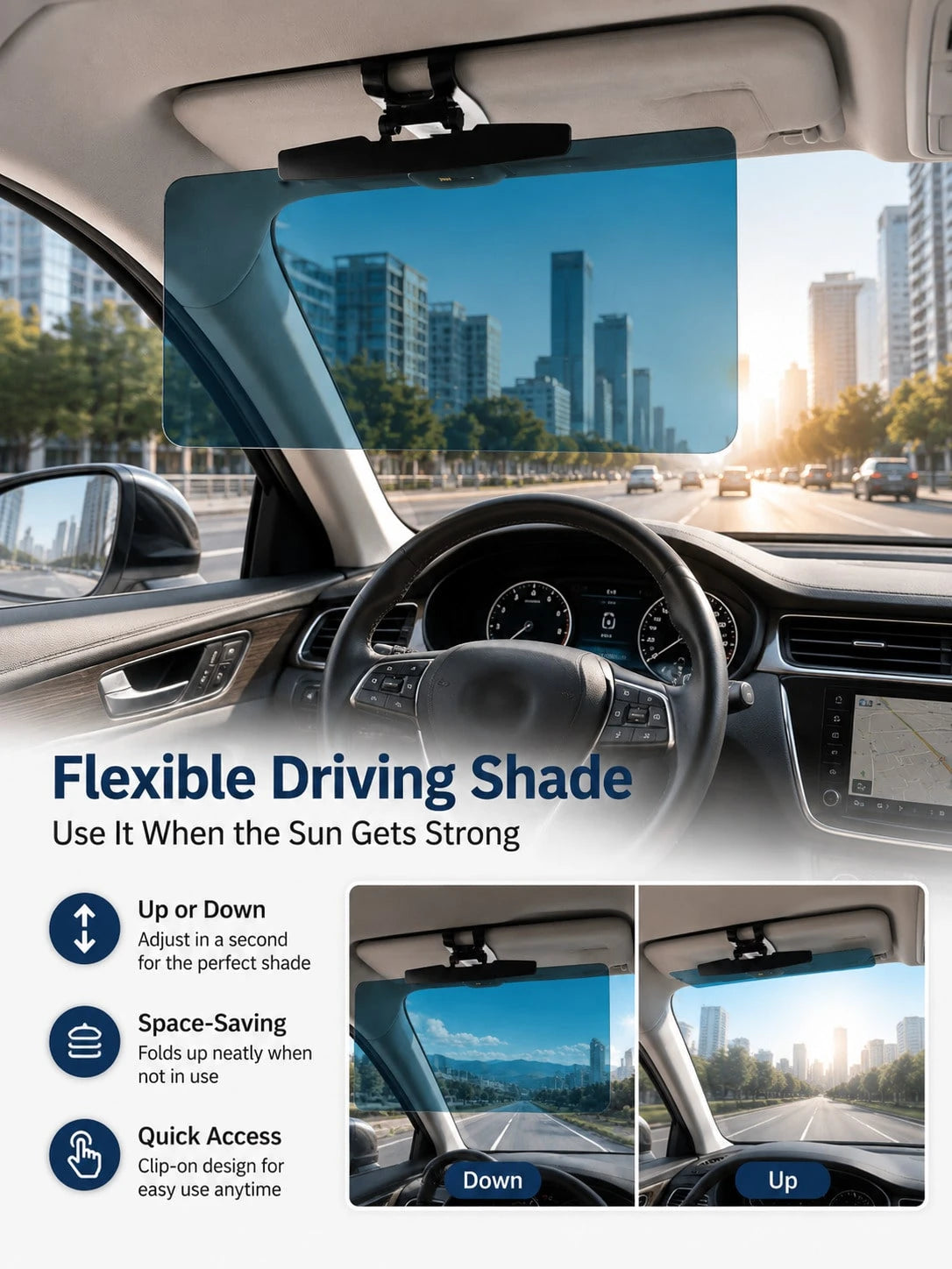 Universal Polarized Anti-Glare Car Sun Visor Extender| Car Window Sun Visor/Car Sun Visor/Windshield Sun Visor| Multi-Functional Protection| Car Sun Visor Extension Design Blocks Glare And UV Rays