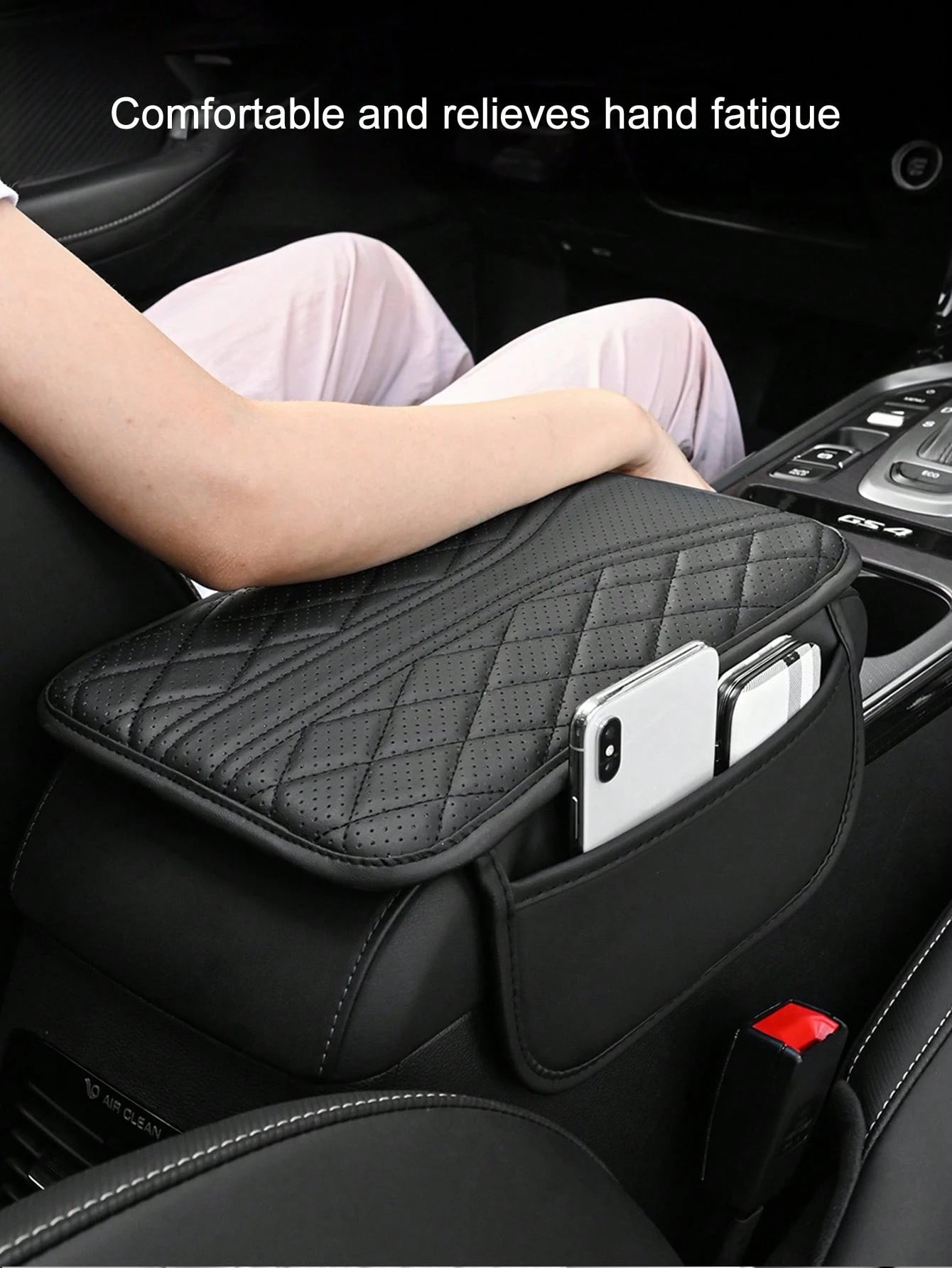 [Upgraded] Car Center Console Cover-Universal Car Interior Accessories With 2 Storage Bags- Premium Nappa Leather Armrest Cover, Scratch & Wear Resistant, Waterproof Car Interior Accessories, Univers