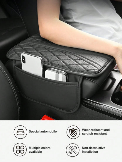 [Upgraded] Car Center Console Cover-Universal Car Interior Accessories With 2 Storage Bags- Premium Nappa Leather Armrest Cover, Scratch & Wear Resistant, Waterproof Car Interior Accessories, Univers