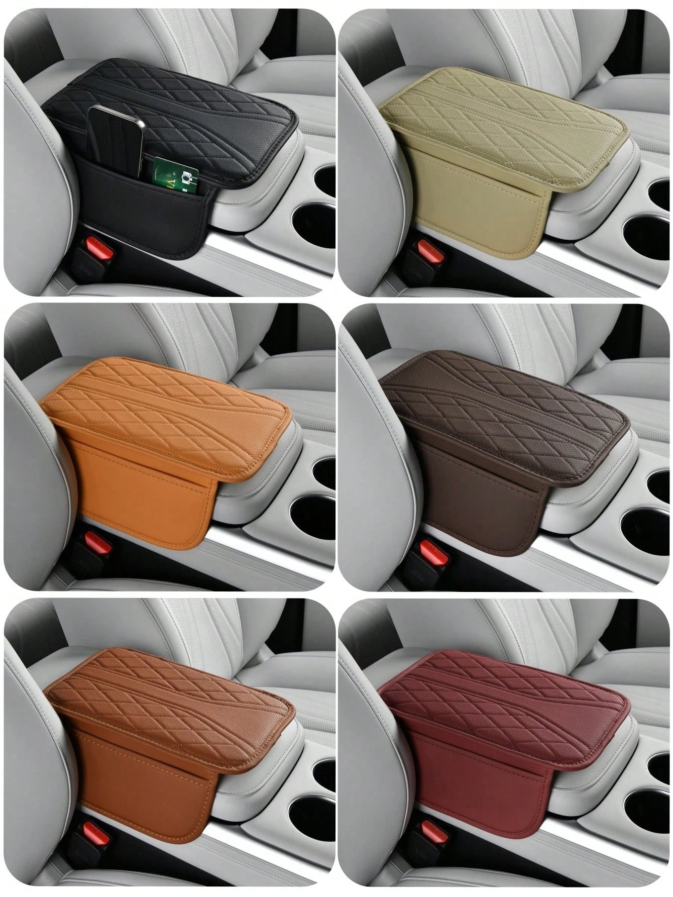 [Upgraded] Car Center Console Cover-Universal Car Interior Accessories With 2 Storage Bags- Premium Nappa Leather Armrest Cover, Scratch & Wear Resistant, Waterproof Car Interior Accessories, Univers