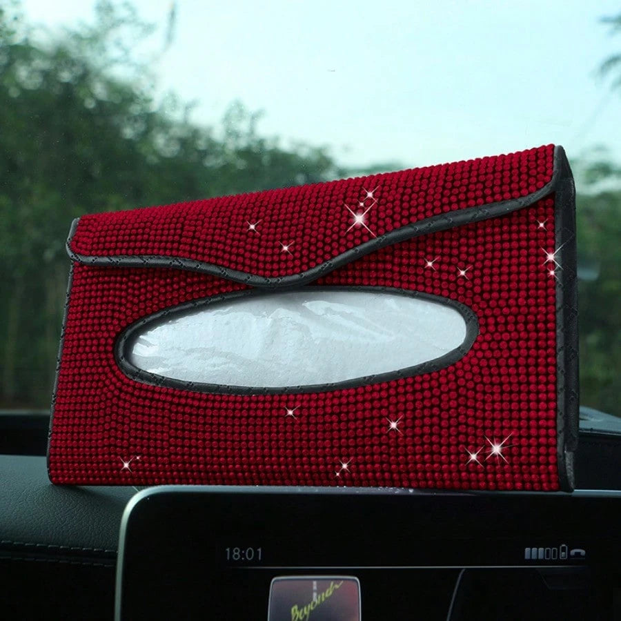 Upgraded Rhinestone Sun Visor Tissue Box, Creative Fashion Napkin Clip & Car Interior Accessories For Women