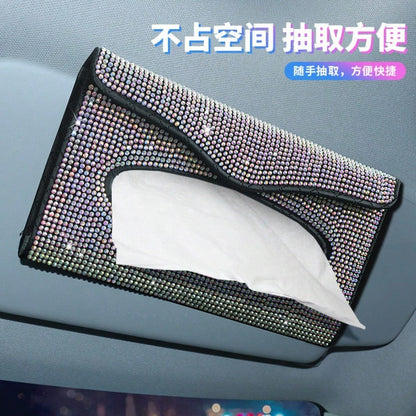 Upgraded Rhinestone Sun Visor Tissue Box, Creative Fashion Napkin Clip & Car Interior Accessories For Women