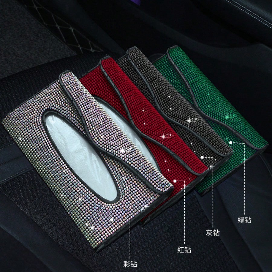 Upgraded Rhinestone Sun Visor Tissue Box, Creative Fashion Napkin Clip & Car Interior Accessories For Women