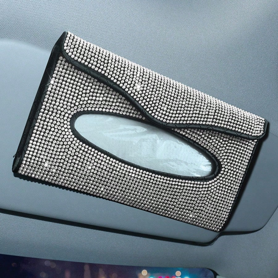 Upgraded Rhinestone Sun Visor Tissue Box, Creative Fashion Napkin Clip & Car Interior Accessories For Women